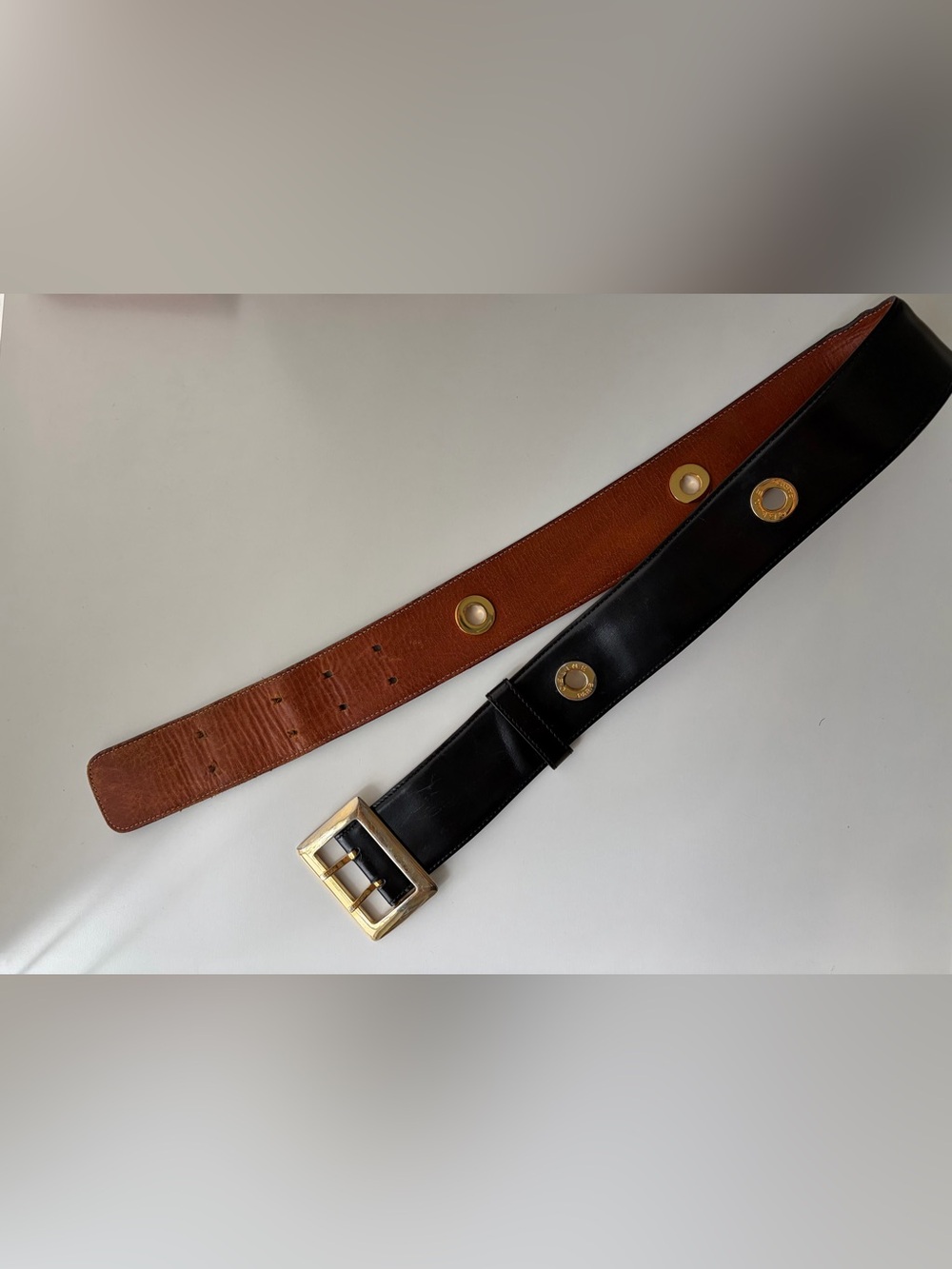 Genuine vintage Celine  black Leather Belt with gold